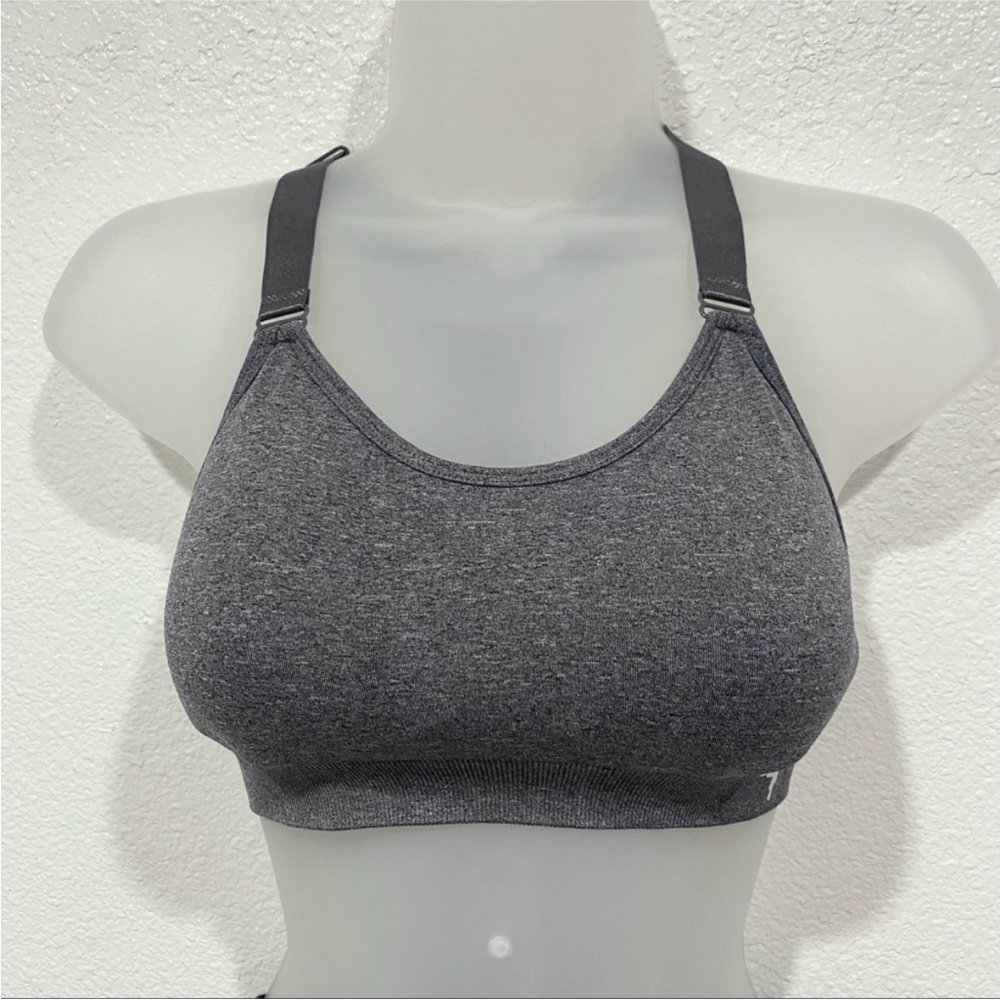 puma grey padded workout athletic yoga gym racerback sports bra tank top